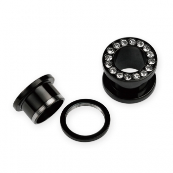 Surgical Steel Tunnel Black & Crystal